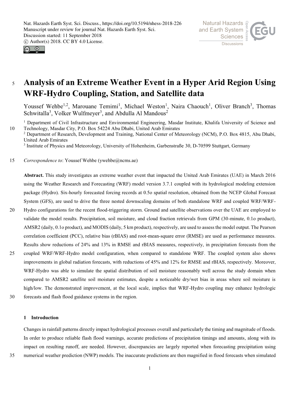 Analysis of an Extreme Weather Event in a Hyper Arid Region Using WRF