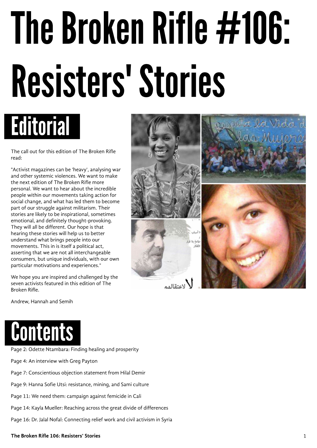 The Broken Rifle #106: Resisters' Stories Editorial
