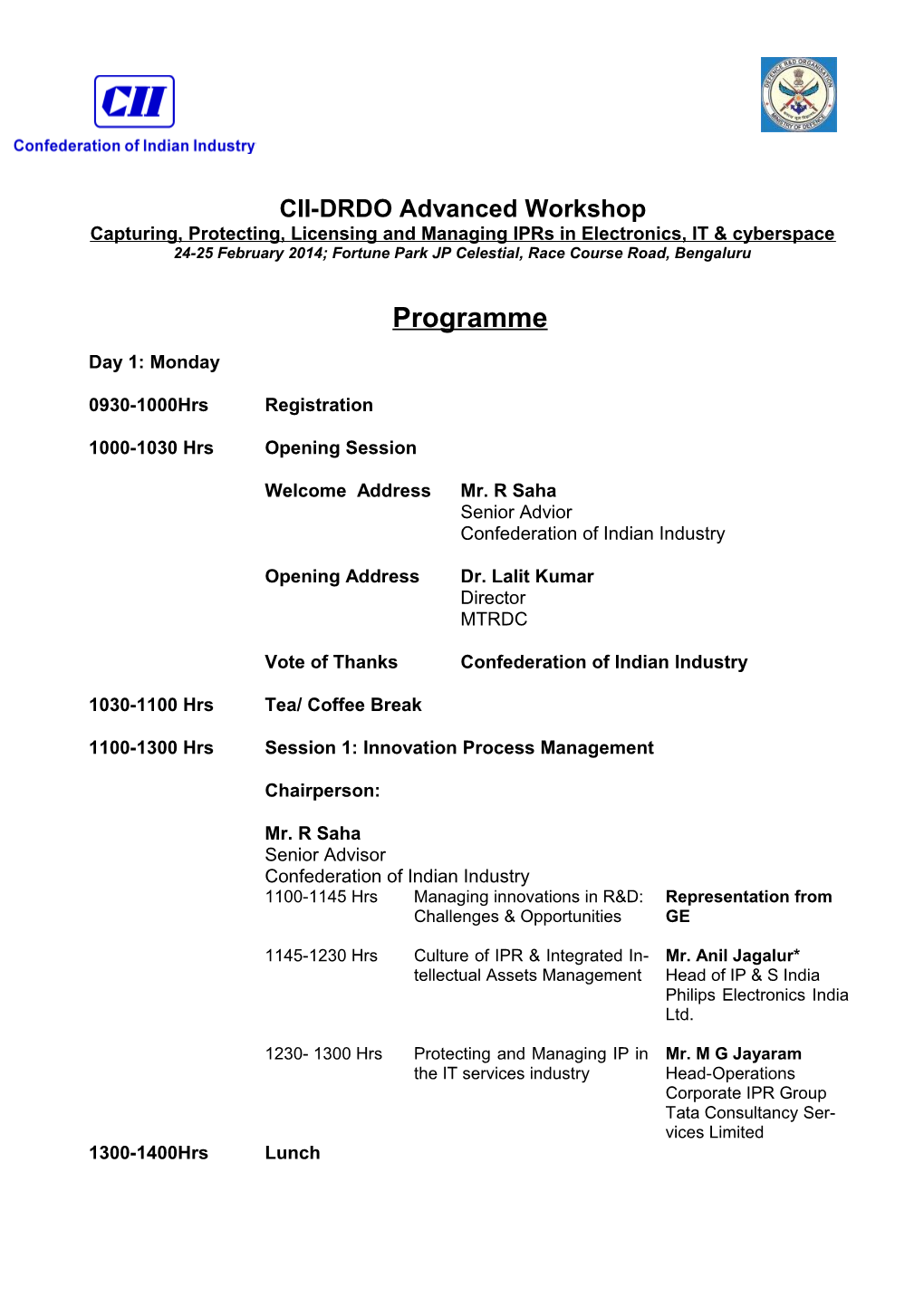 DRDO-CII Advanced Workshop On