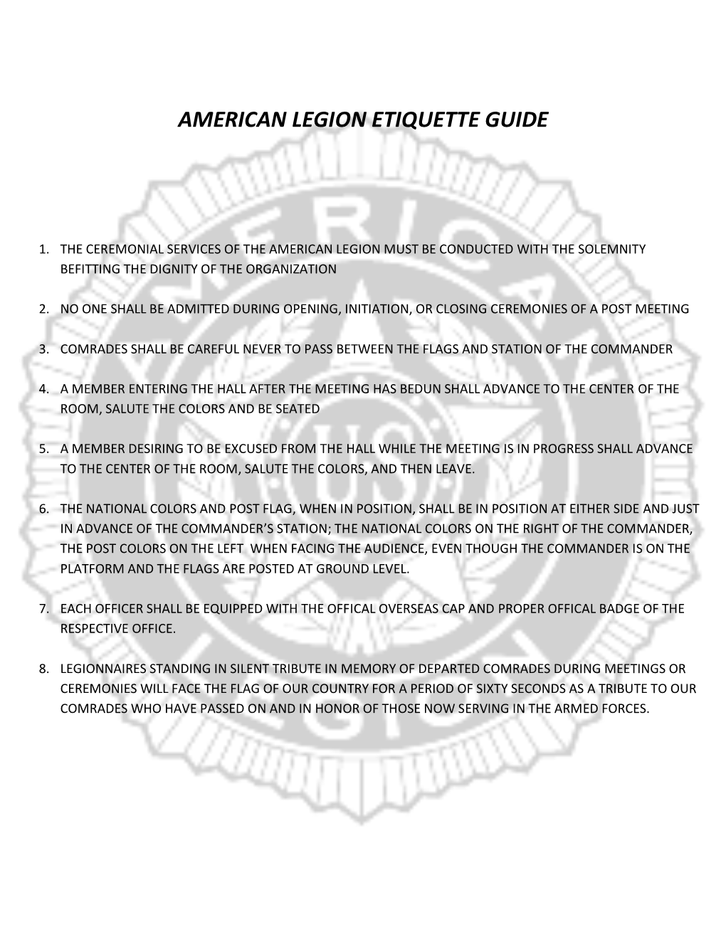 American Legion Etiquette Guide