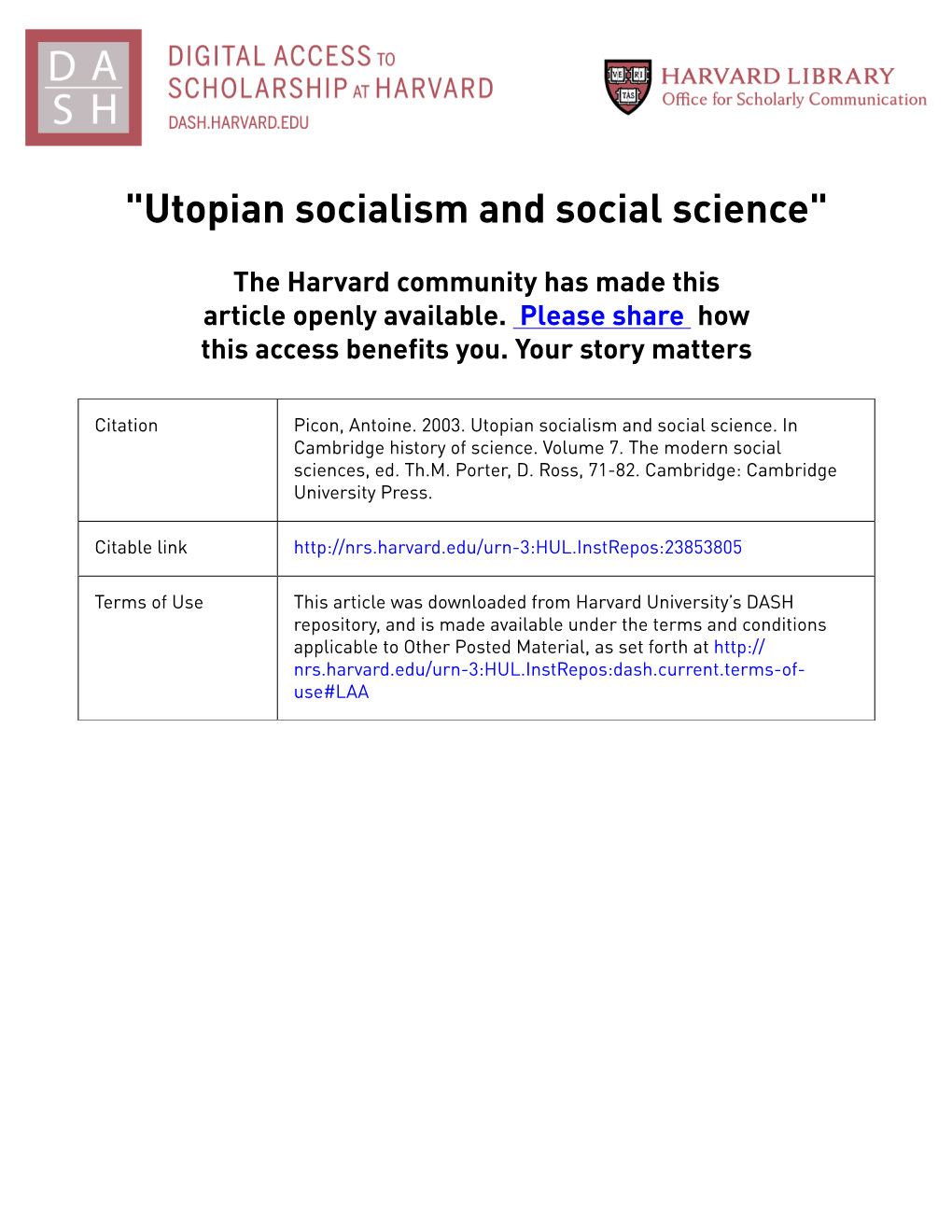 Utopian Socialism and Social Science"