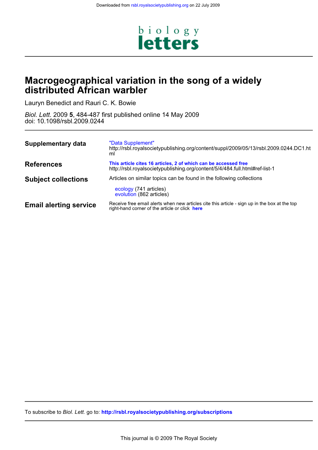 Distributed African Warbler Macrogeographical Variation in The