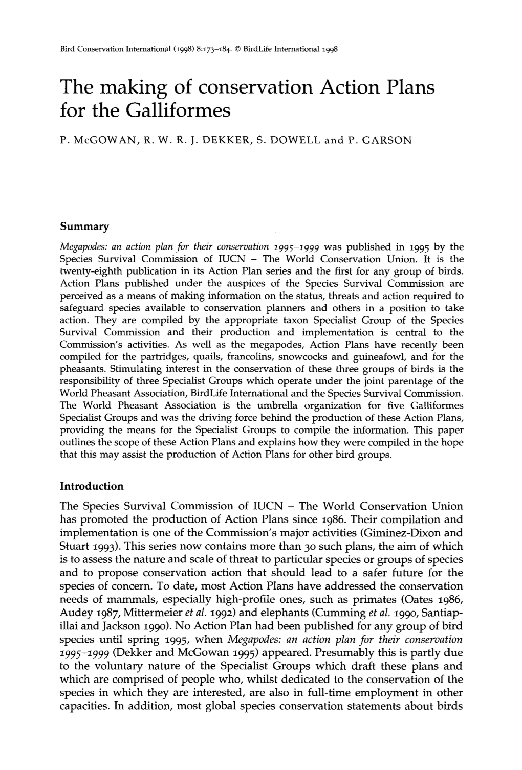 The Making of Conservation Action Plans for the Galliformes