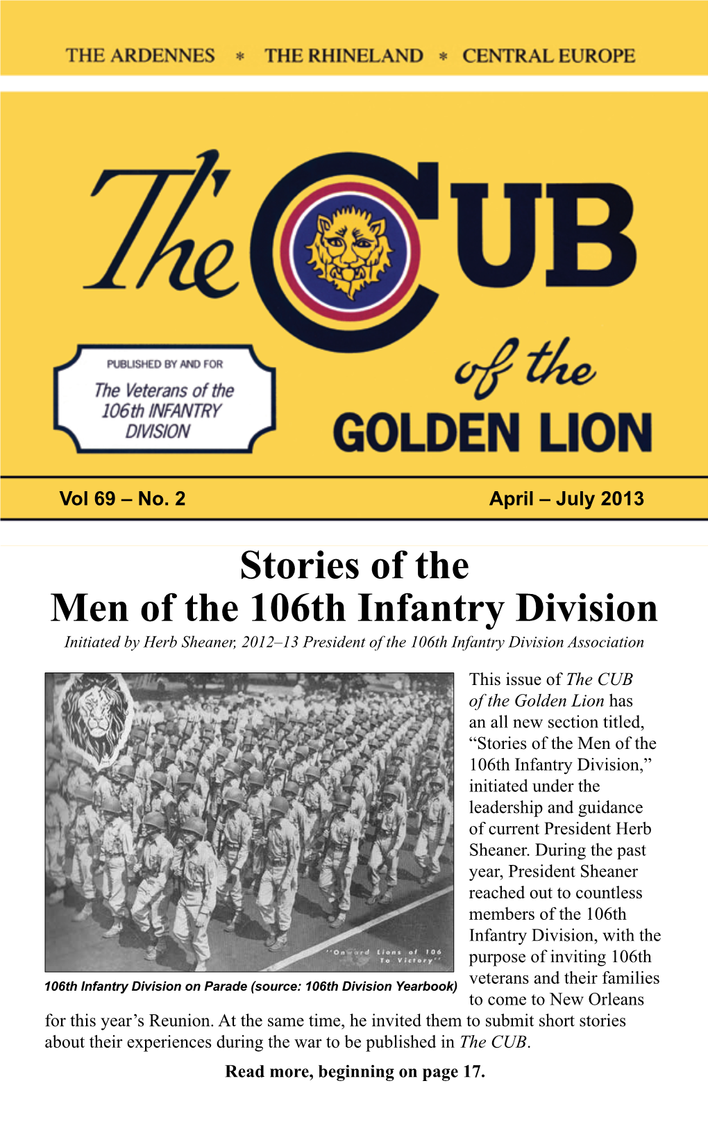 Stories of the Men of the 106Th Infantry Division Initiated by Herb Sheaner, 2012–13 President of the 106Th Infantry Division Association