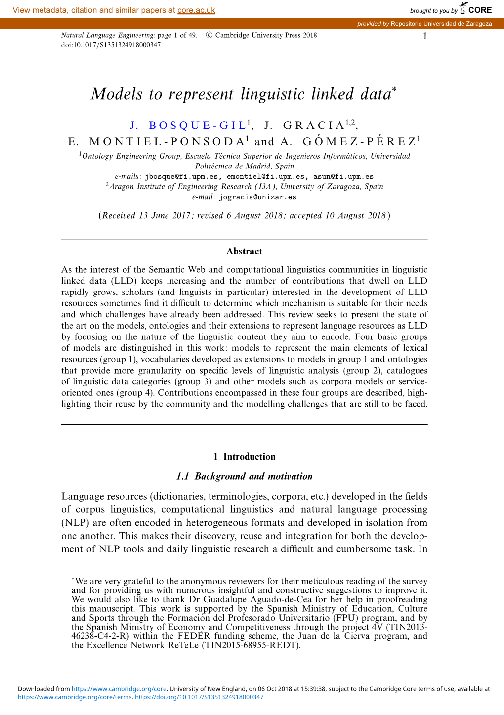 Models to Represent Linguistic Linked Data∗