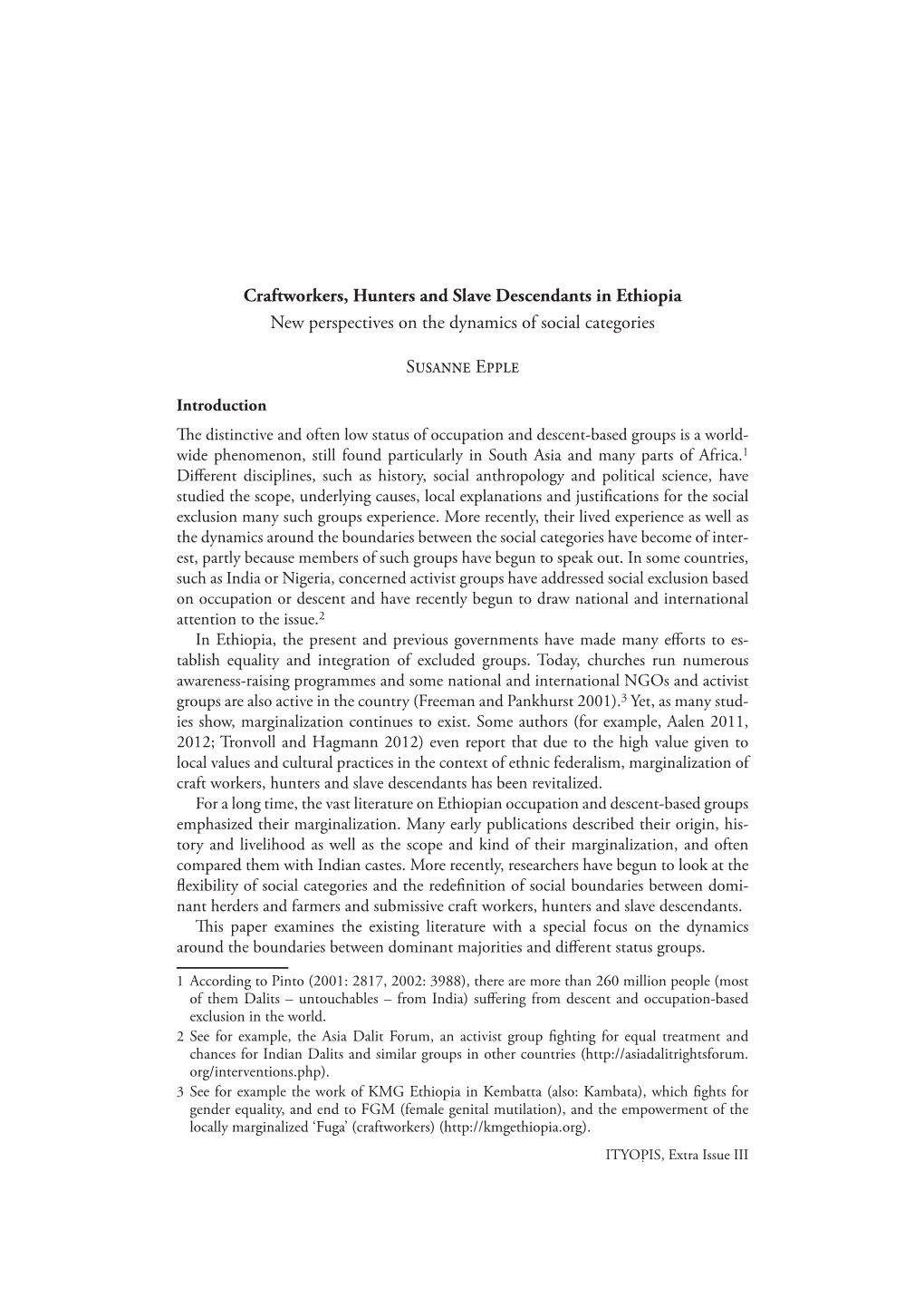 Craftworkers, Hunters and Slave Descendants in Ethiopia New Perspectives on the Dynamics of Social Categories