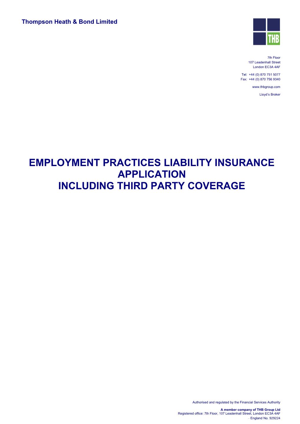 Employment Practices Liability Insurance Application