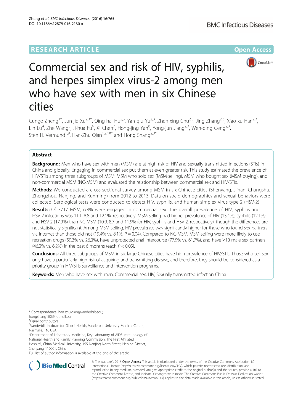 Commercial Sex and Risk of HIV, Syphilis, and Herpes Simplex Virus-2