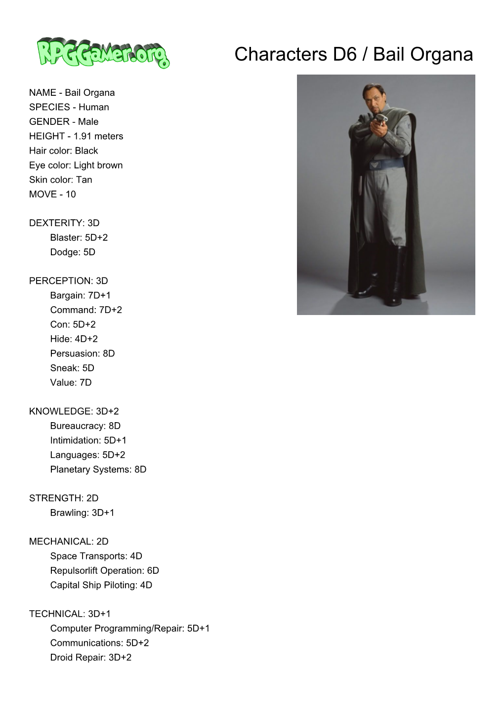 Rpggamer.Org (Characters D6 / Bail Organa) Printer Friendly