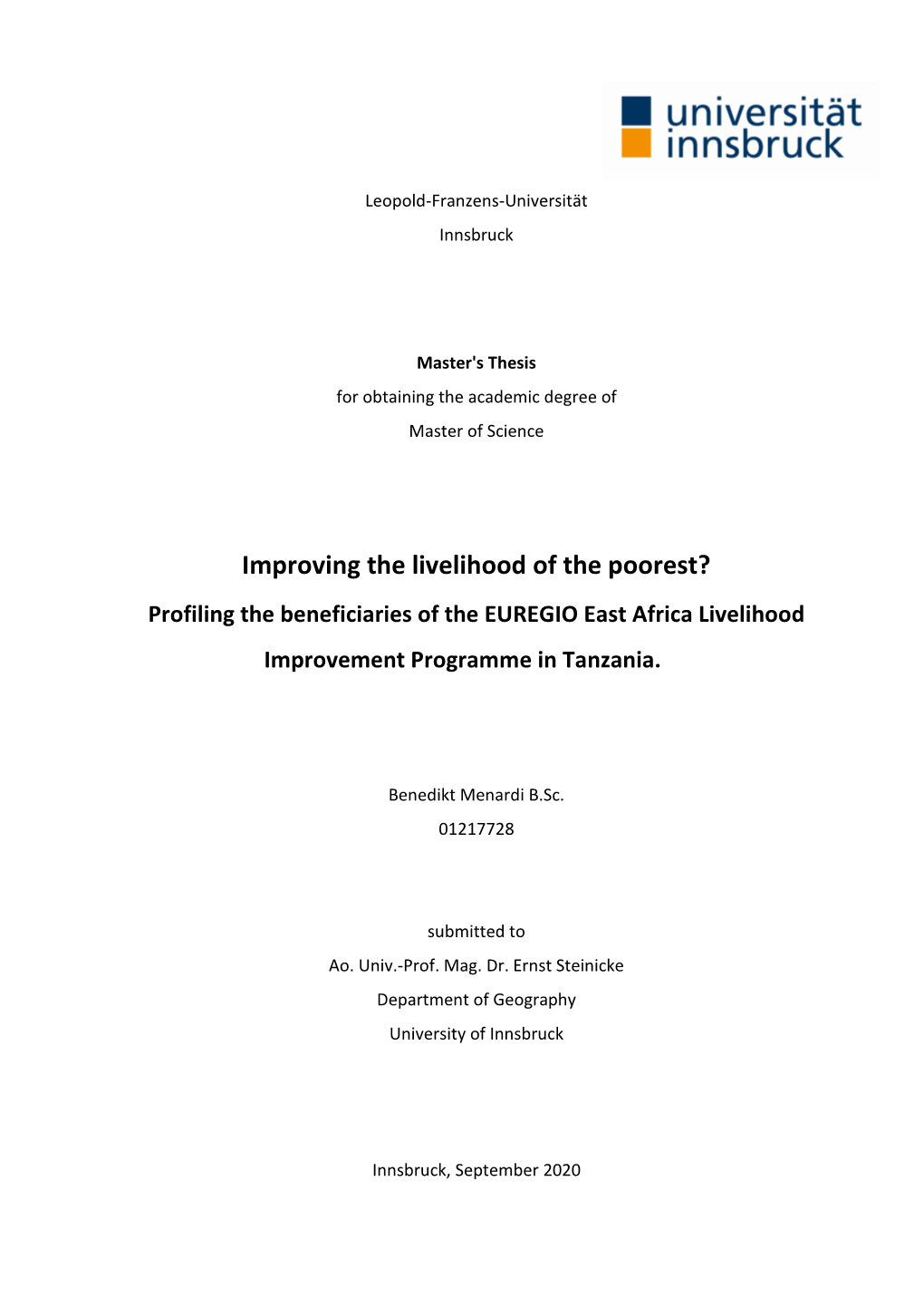 Improving the Livelihood of the Poorest? Profiling the Beneficiaries of the EUREGIO East Africa Livelihood Improvement Programme in Tanzania