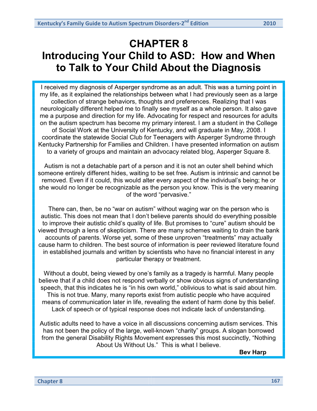 CHAPTER 8 Introducing Your Child to ASD: How and When to Talk to Your Child About the Diagnosis