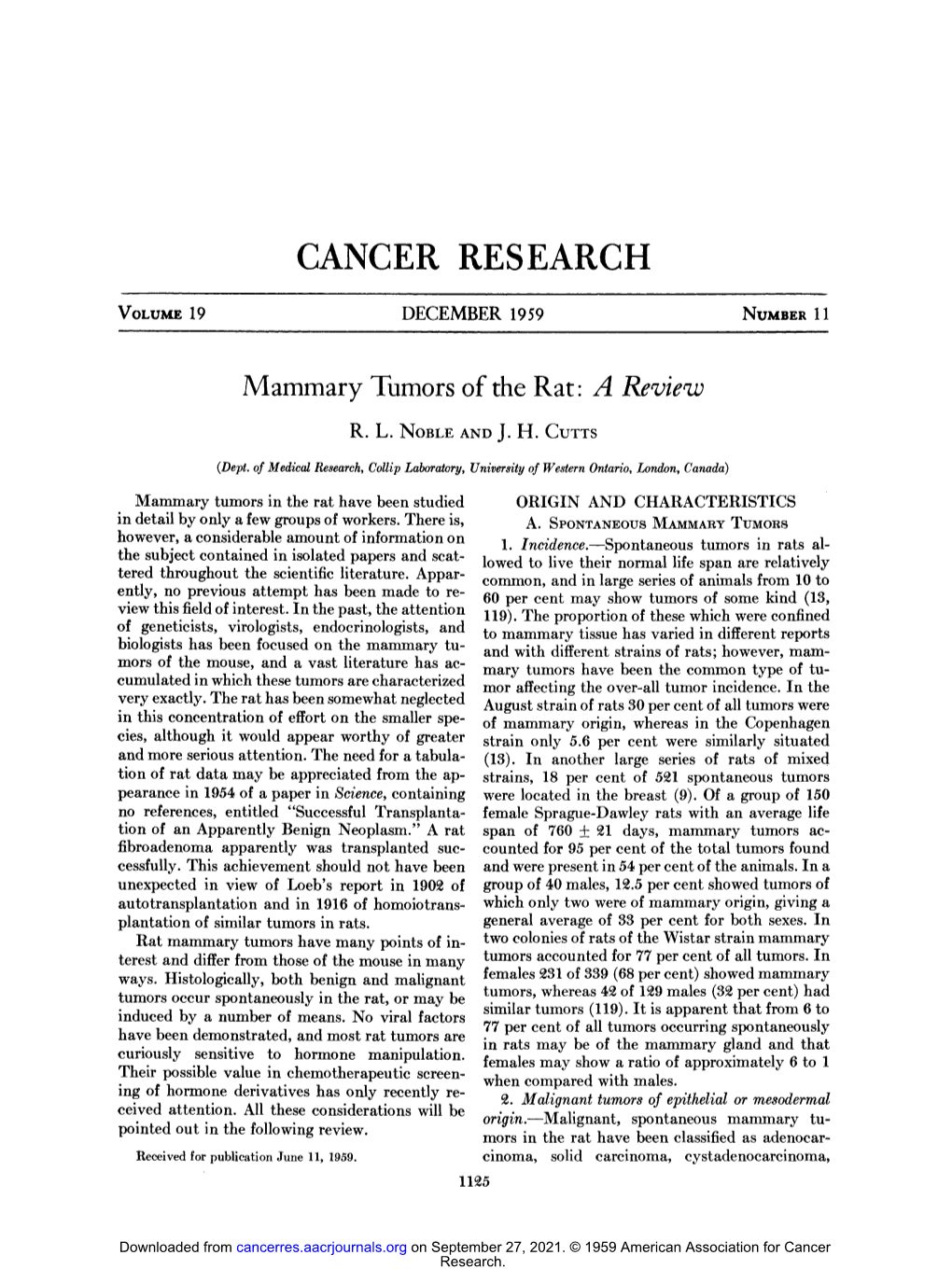 Mammary Tumors of the Rat" a Review