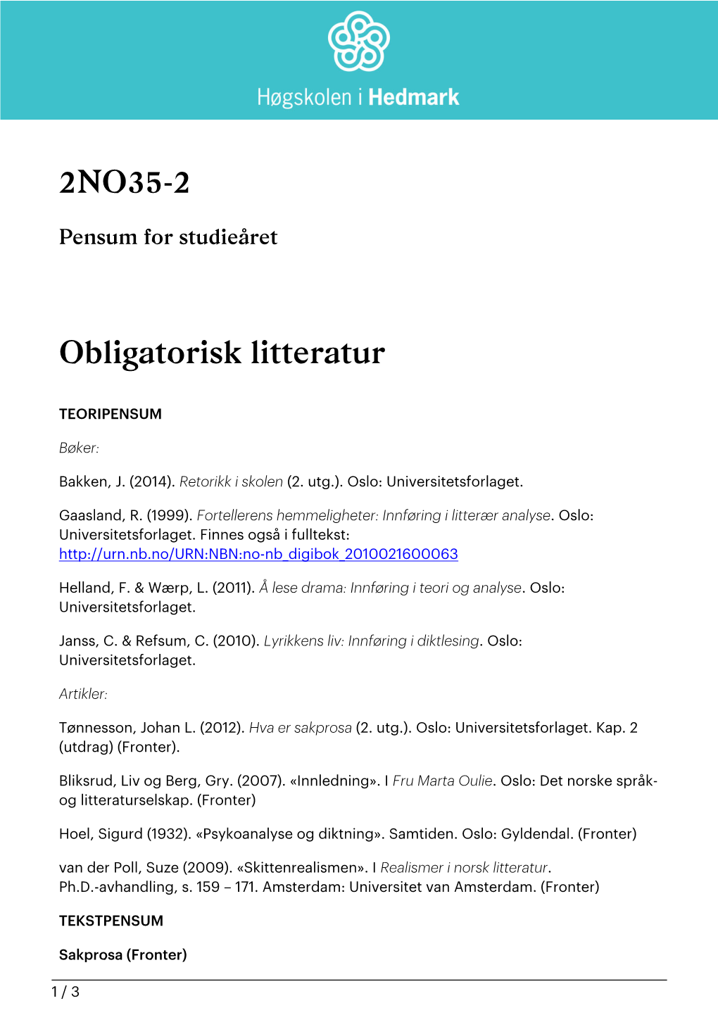 2NO35-2 Obligatorisk Litteratur