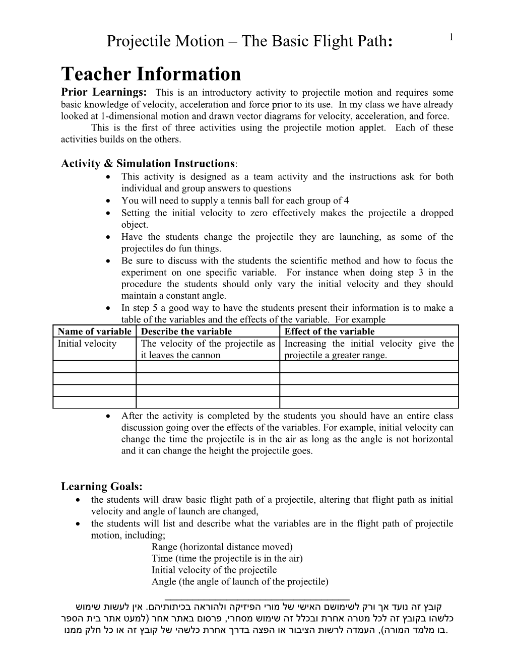 Projectile Motion Pre-Lab Questions