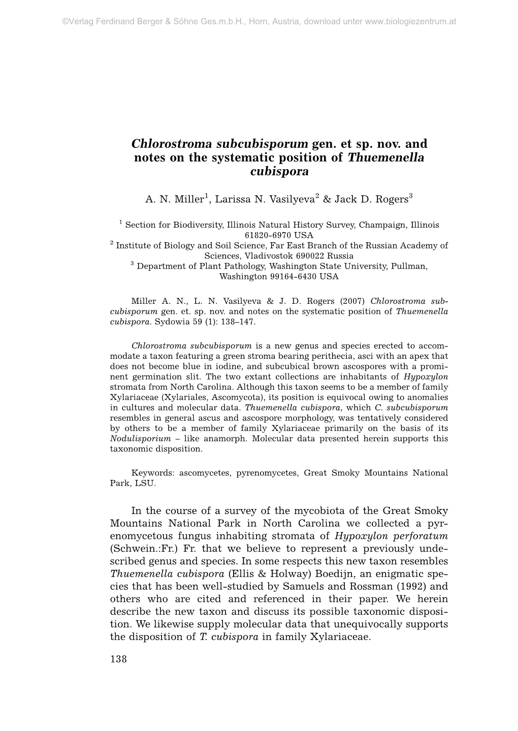 Chlorostroma Subcubisporum Gen. Et Sp. Nov. and Notes on the Systematic Position of Thuemenella Cubispora