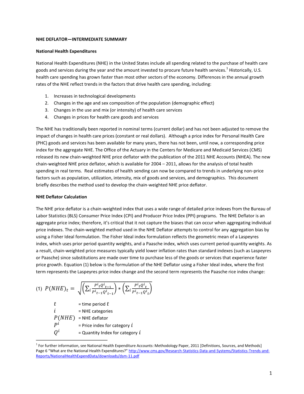 NHE Deflator Methodology