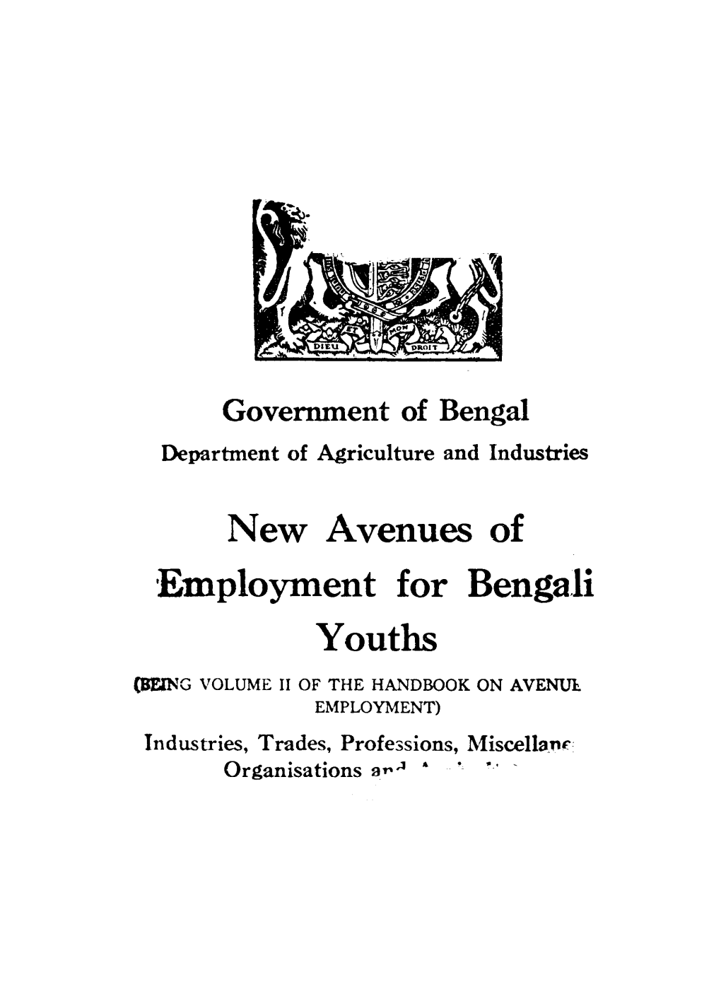 New Avenues of Employment for Bengali Youths