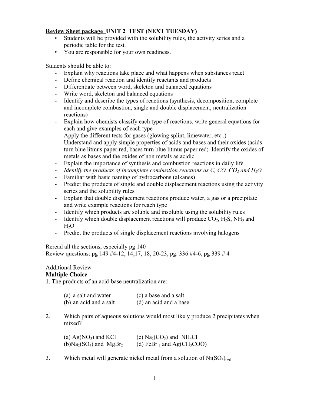 Review Sheet Chapter 4: Sections 4