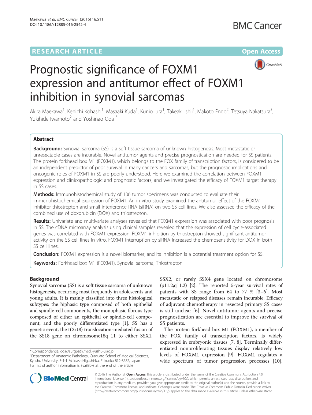 Prognostic Significance of FOXM1 Expression and Antitumor Effect Of