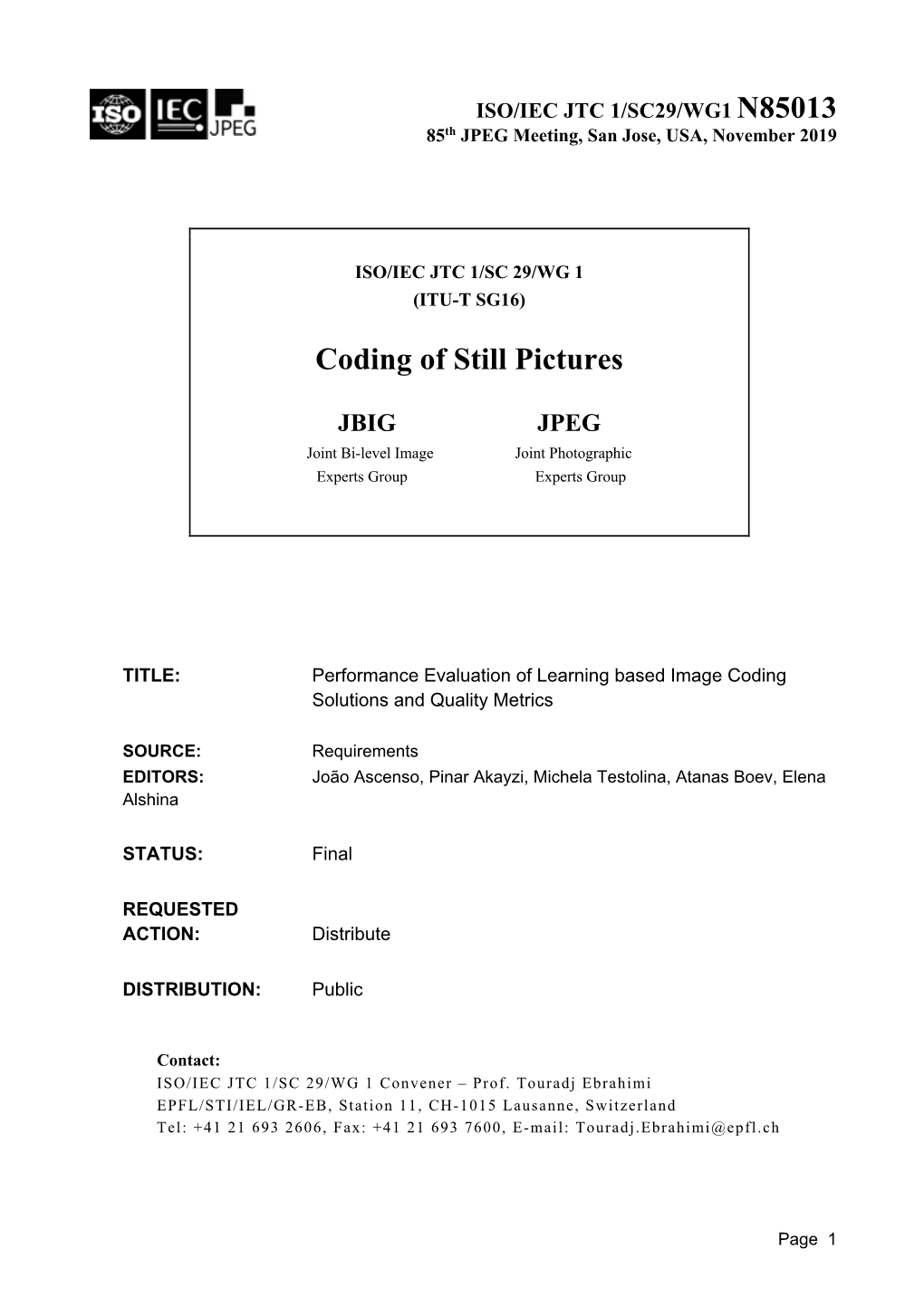 Coding of Still Pictures