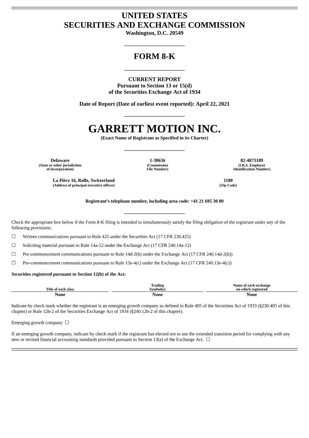 GARRETT MOTION INC. (Exact Name of Registrant As Specified in Its Charter)