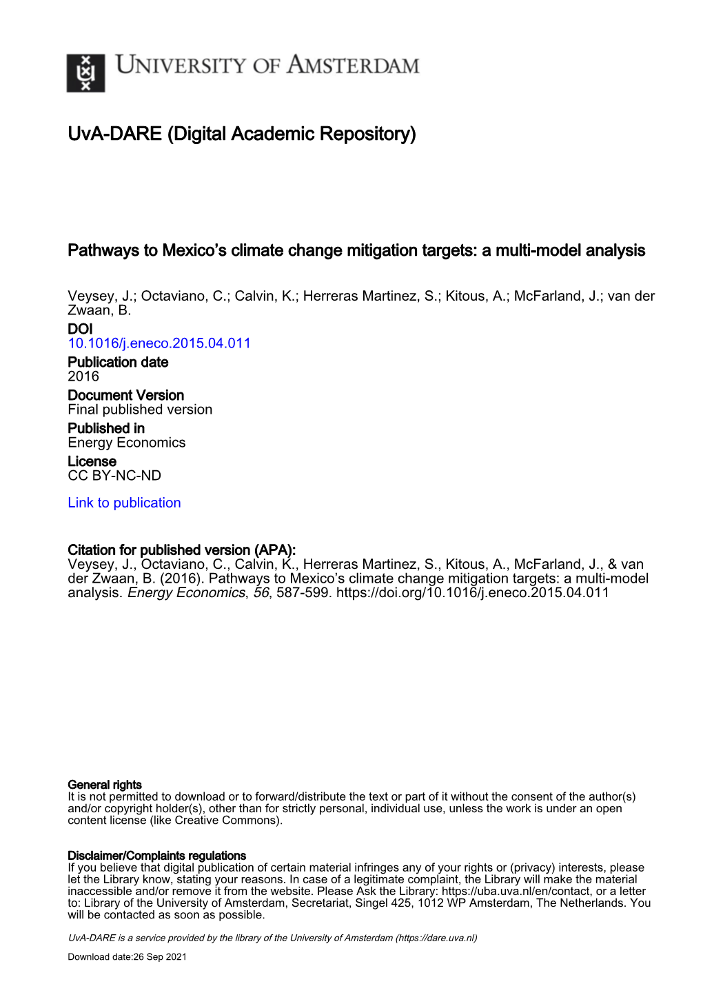 Pathways to Mexico's Climate Change Mitigation Targets