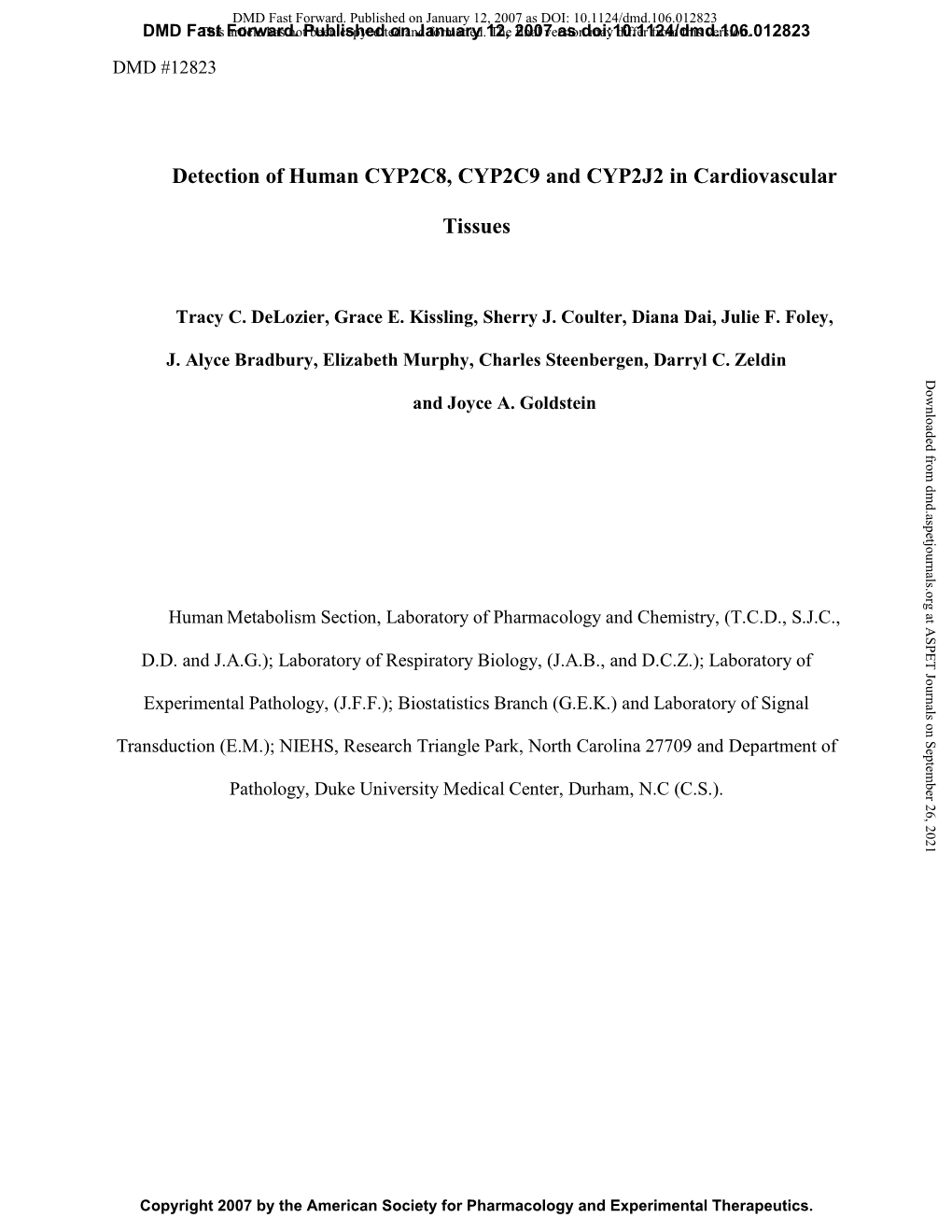 Detection of Human CYP2C8, CYP2C9 and CYP2J2 in Cardiovascular