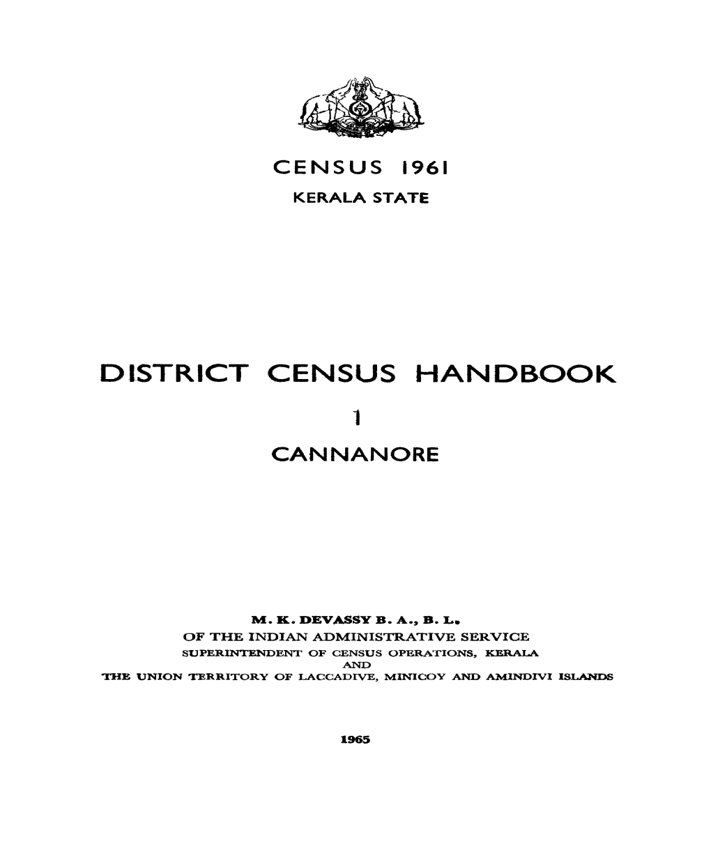 District Census Handbook, 1 Cannanore