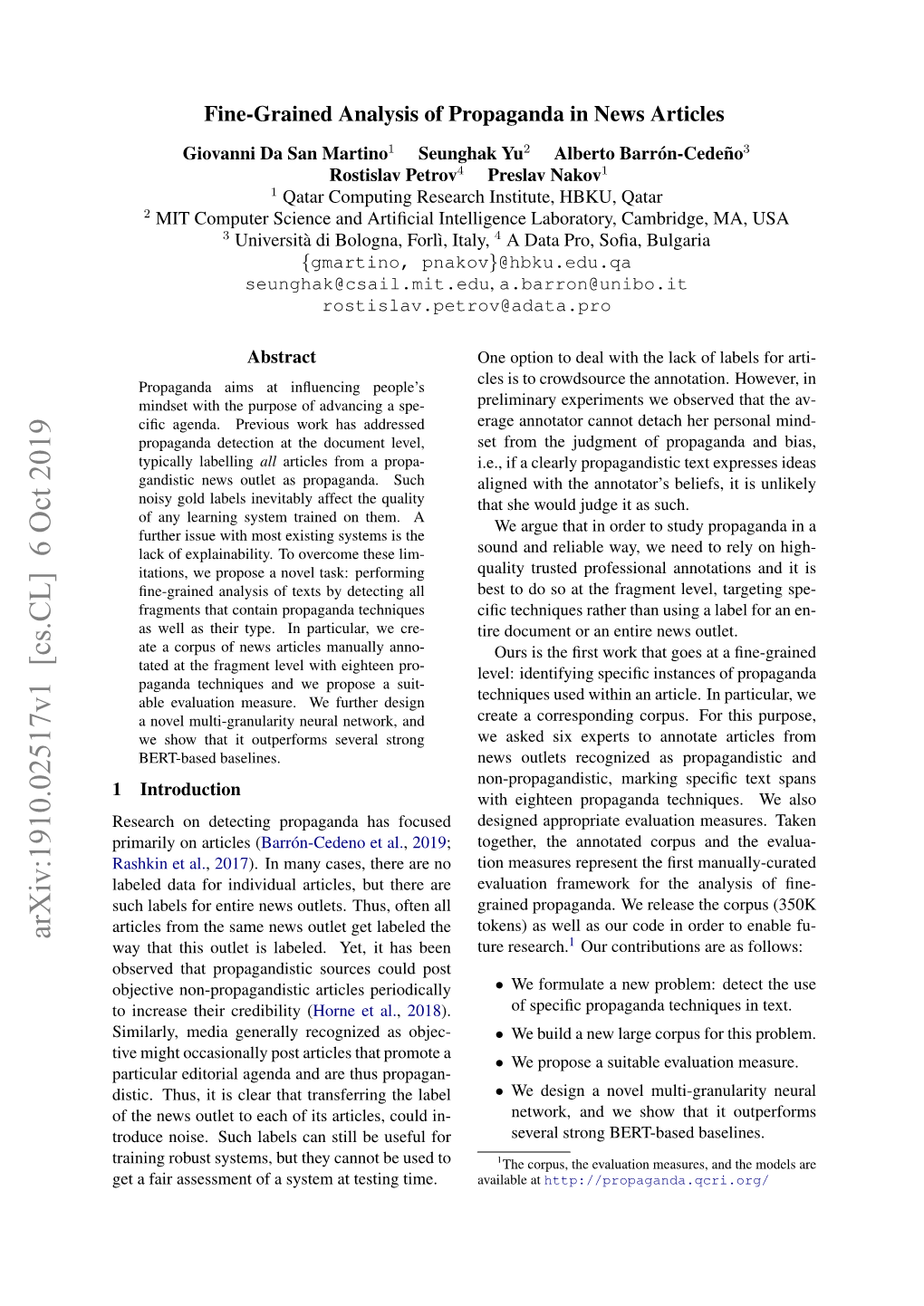 Arxiv:1910.02517V1 [Cs.CL] 6 Oct 2019 Way That This Outlet Is Labeled