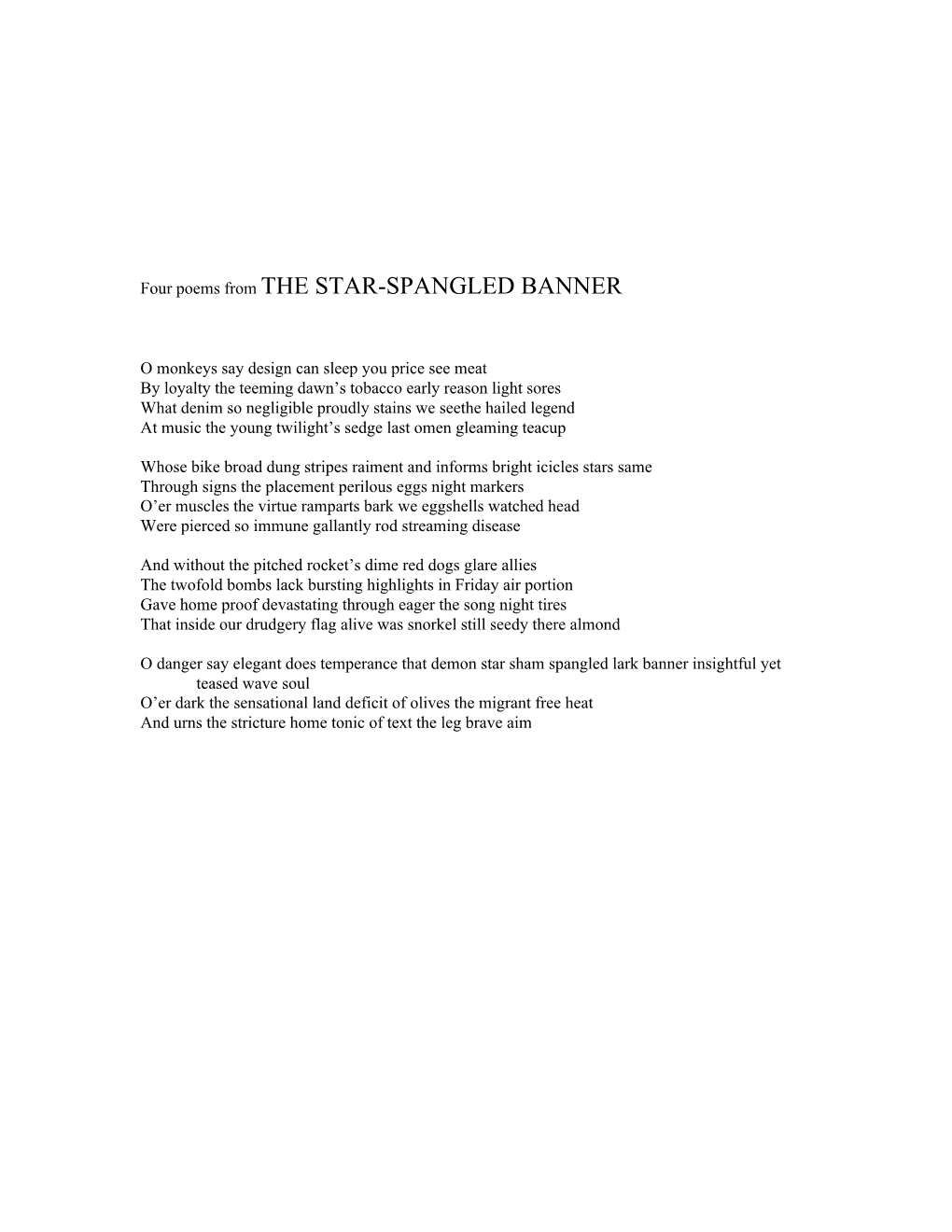Four Poems from the STAR-SPANGLED BANNER