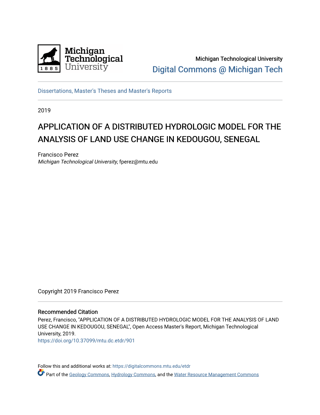 Application of a Distributed Hydrologic Model for the Analysis of Land Use Change in Kedougou, Senegal