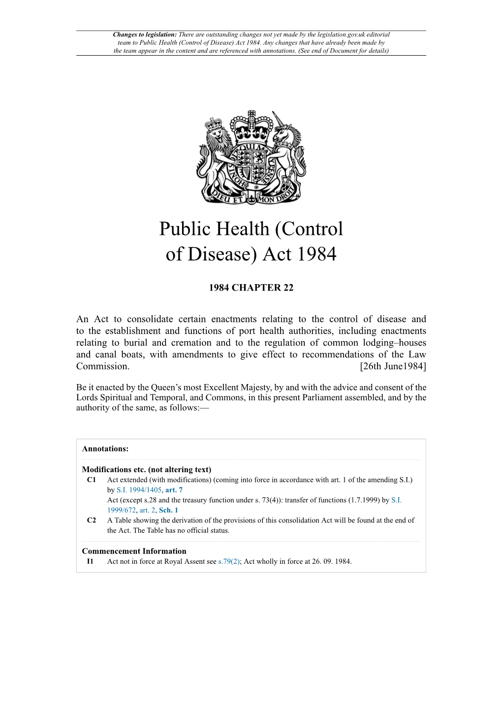 Public Health (Control of Disease) Act 1984