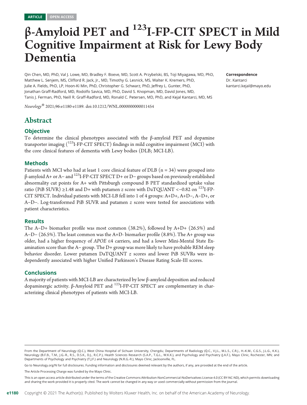 Β-Amyloid PET and 123I-FP-CIT SPECT in Mild Cognitive Impairment at Risk for Lewy Body Dementia