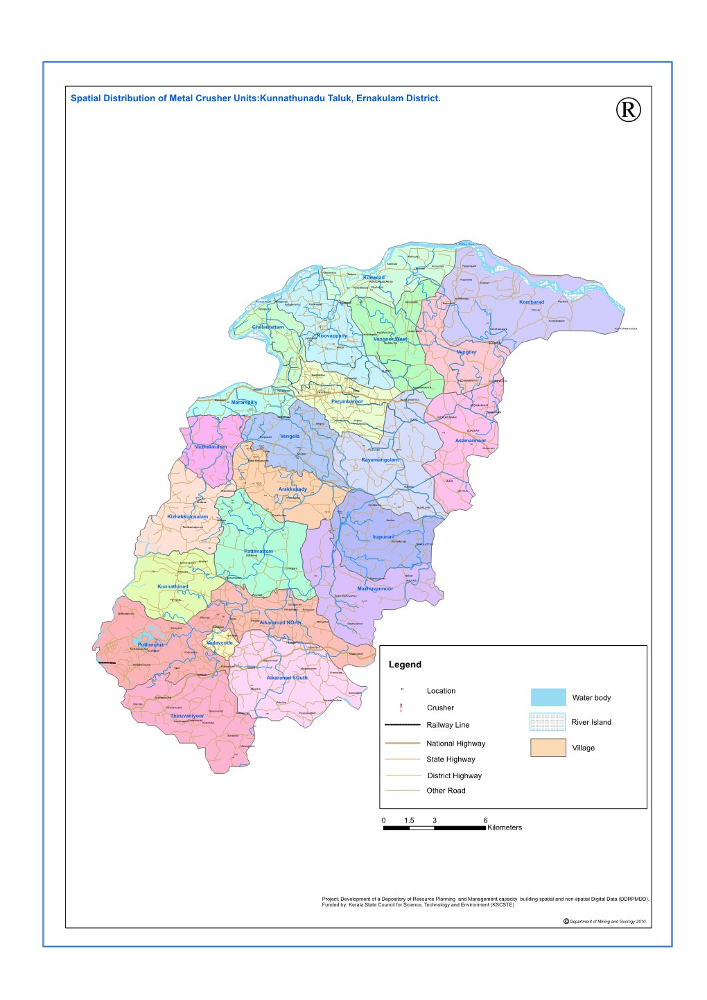 Legend Spatial Distribution of Metal Crusher Units:Kunnathunadu Taluk