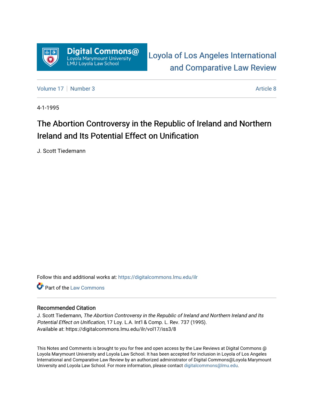 The Abortion Controversy in the Republic of Ireland and Northern Ireland and Its Potential Effect on Unification