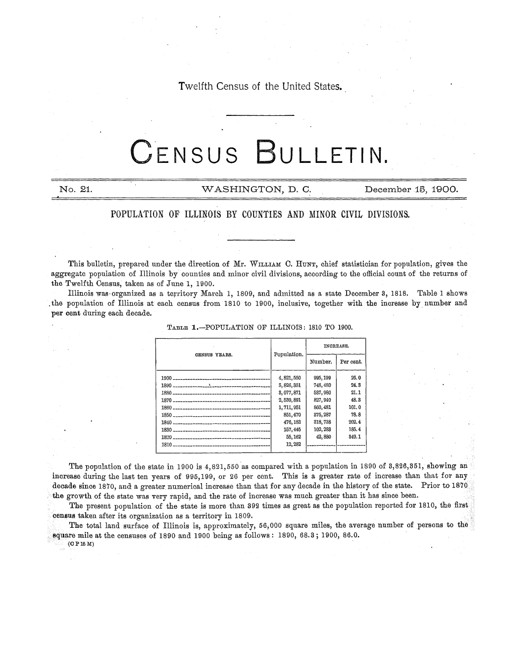 Bulletin 21. Population of Illinois by Counties and Minor Civil Divisions