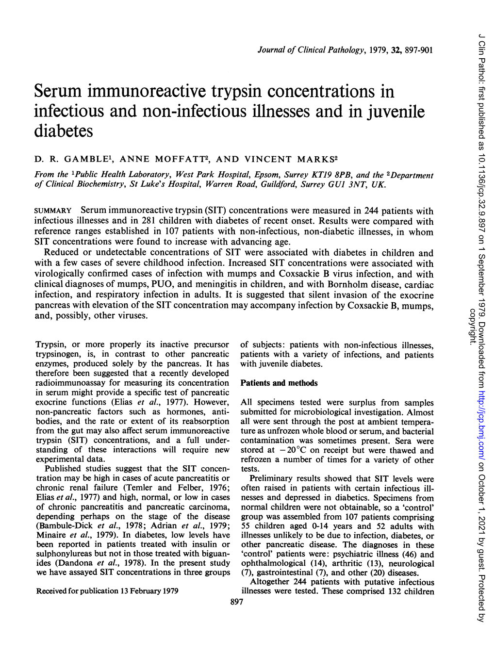 Serum Immunoreactive Trypsin Concentrations in Infectious and Non-Infectious Illnesses and in Juvenile Diabetes