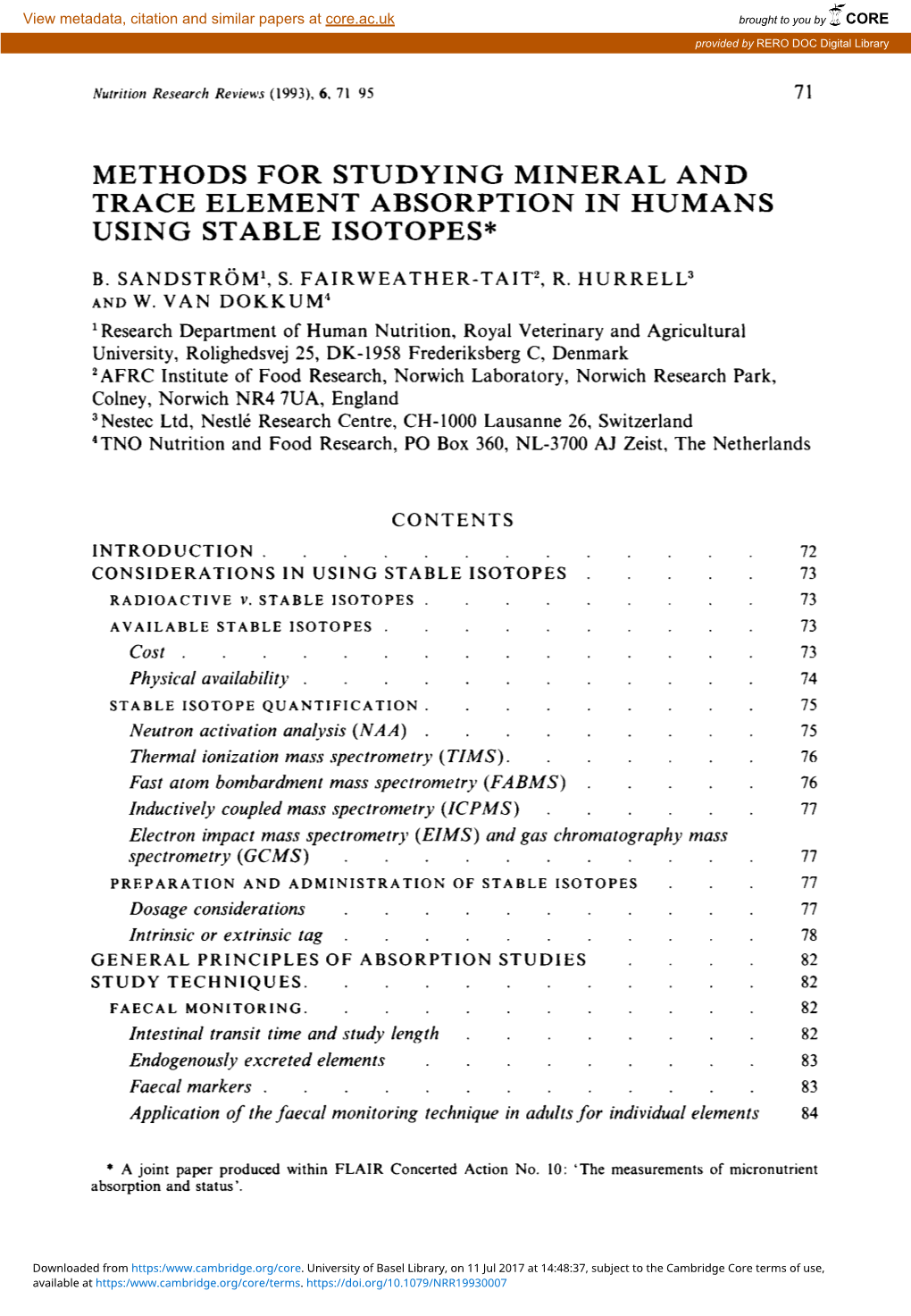 Methods for Studying Mineral and Trace Element Absorption in Humans Using Stable Isotopes*