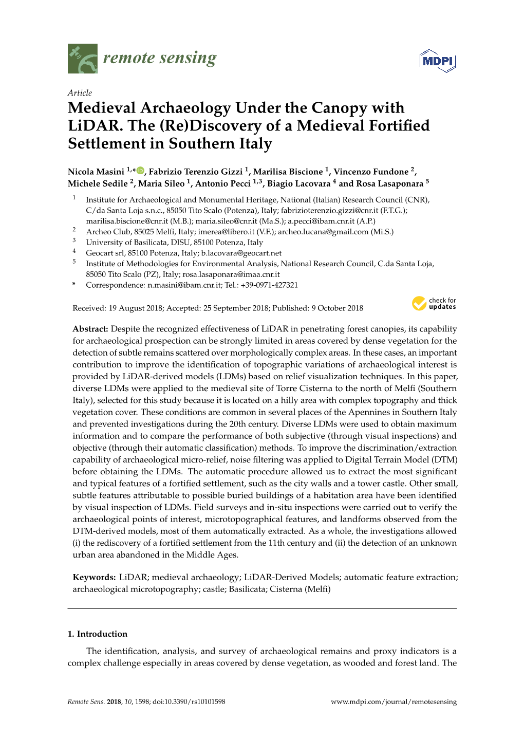 Medieval Archaeology Under the Canopy with Lidar. the (Re)Discovery of a Medieval Fortiﬁed Settlement in Southern Italy