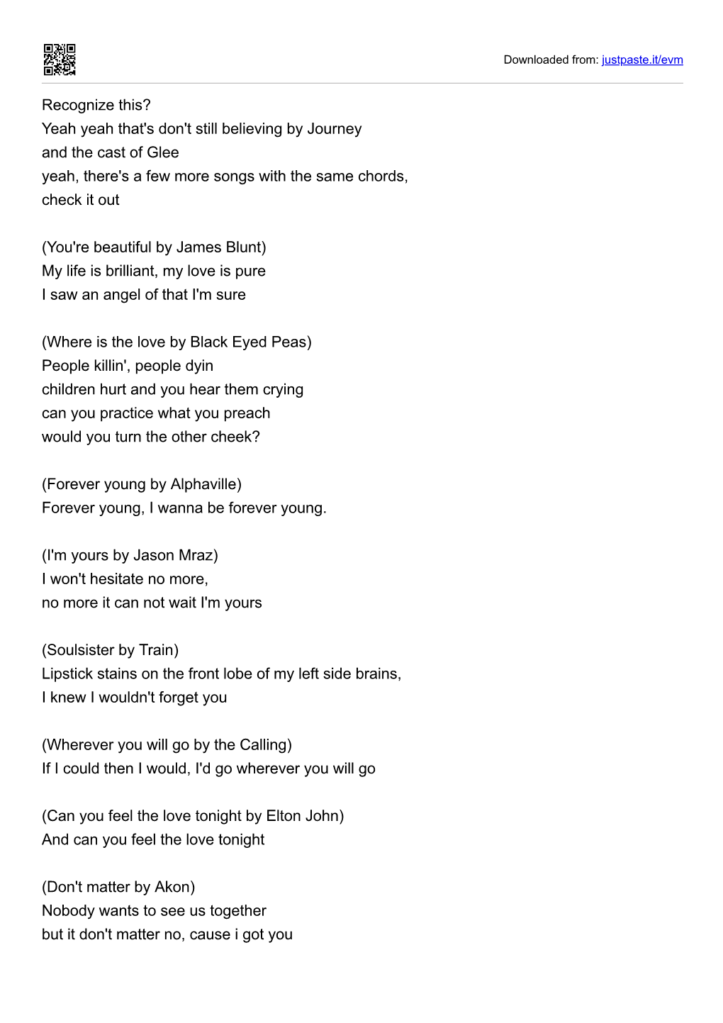 Yeah Yeah That's Don't Still Believing by Journey and the Cast of Glee Yeah, There's a Few More Songs with the Same Chords, Check It Out