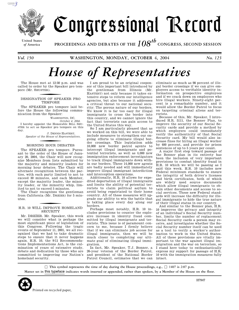 Congressional Record United States Th of America PROCEEDINGS and DEBATES of the 108 CONGRESS, SECOND SESSION