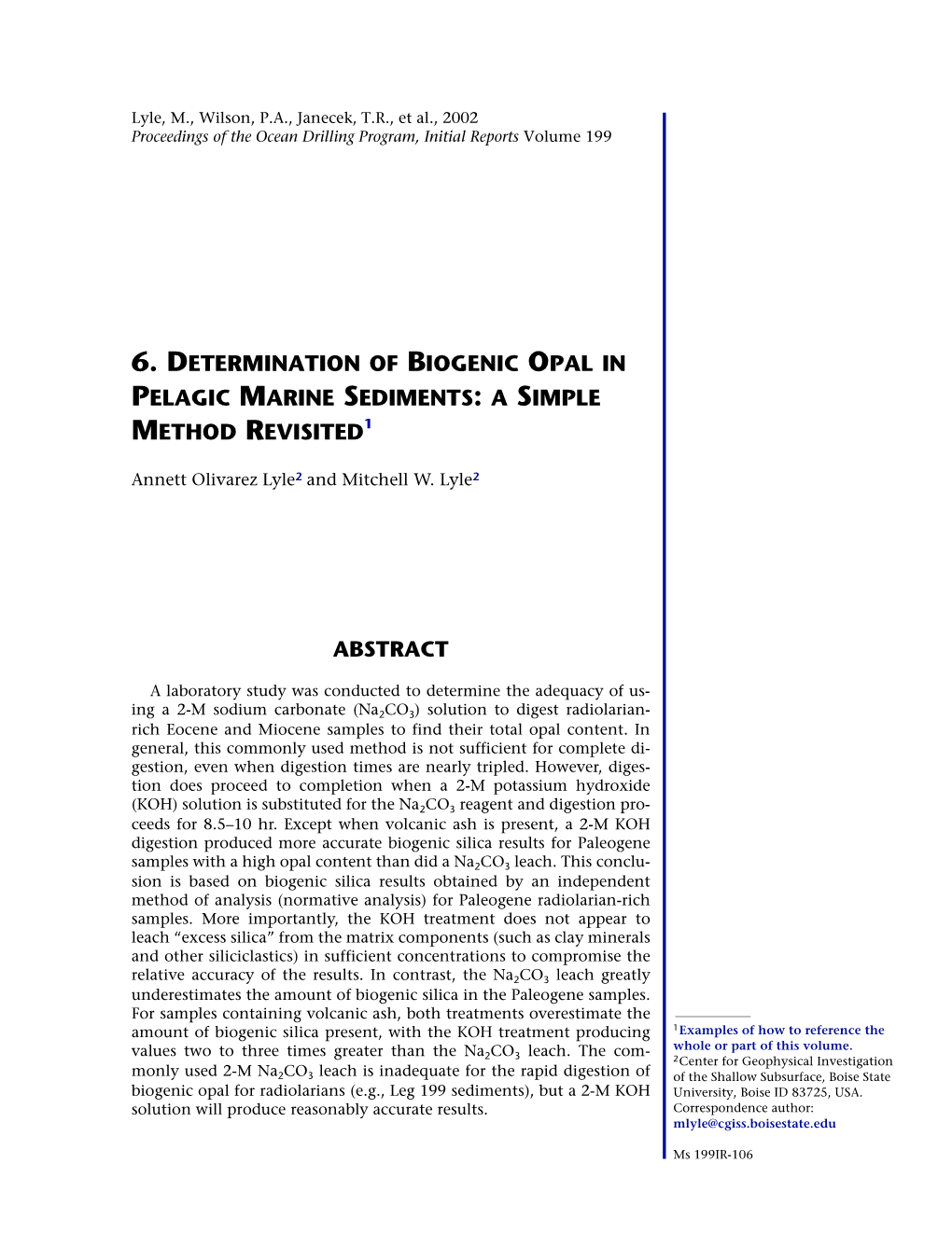 6. Determination of Biogenic Opal in Pelagic Marine Sediments: a Simple Method Revisited1