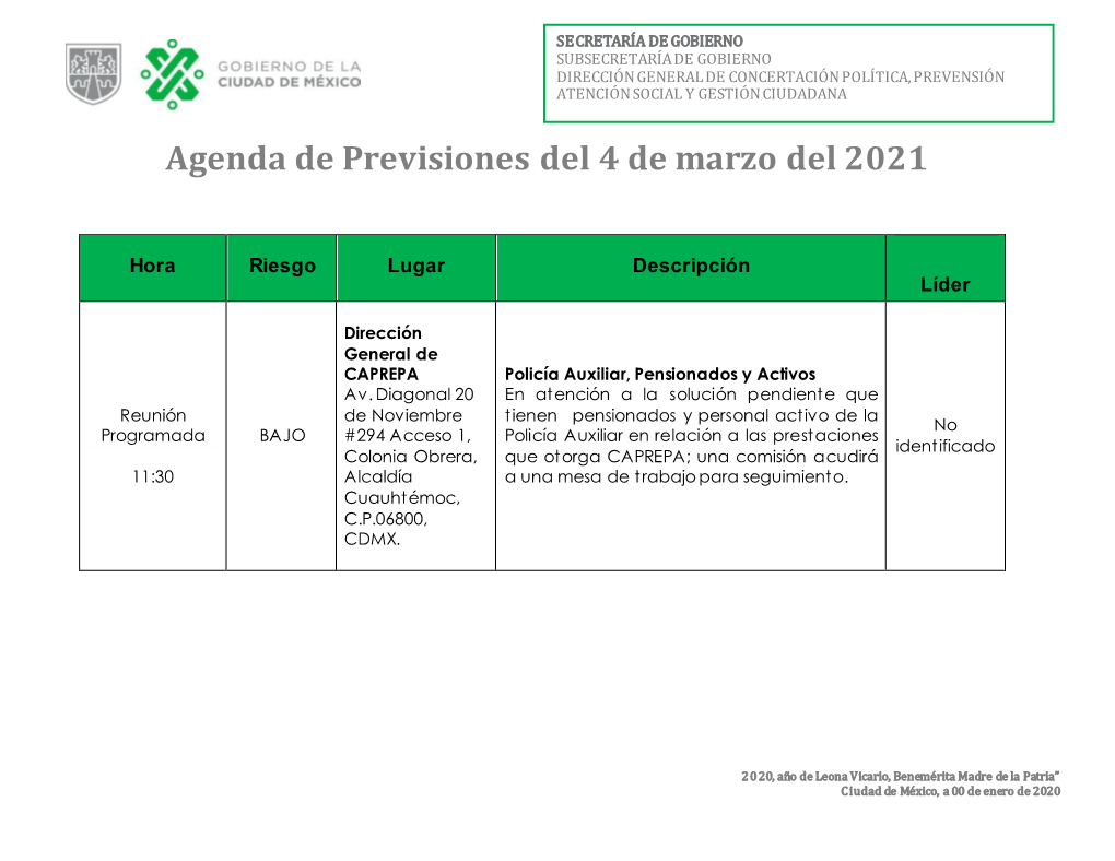Agenda De Previsiones Del 4 De Marzo Del 2021