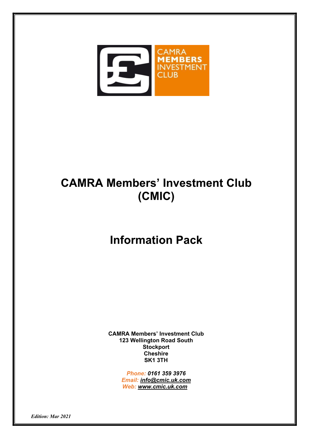 CAMRA Members' Investment Club (CMIC) Information Pack