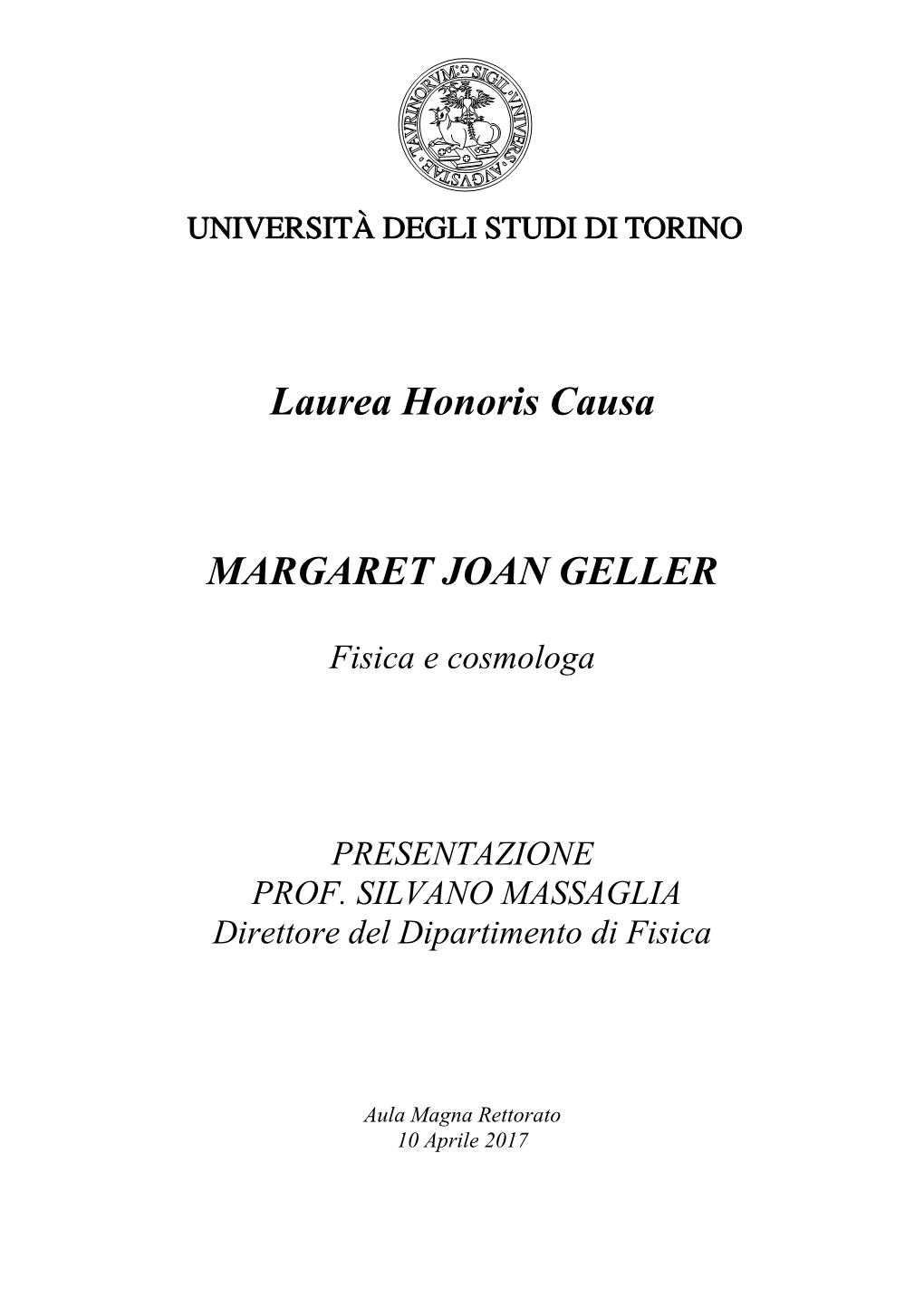Laurea Honoris Causa MARGARET JOAN GELLER