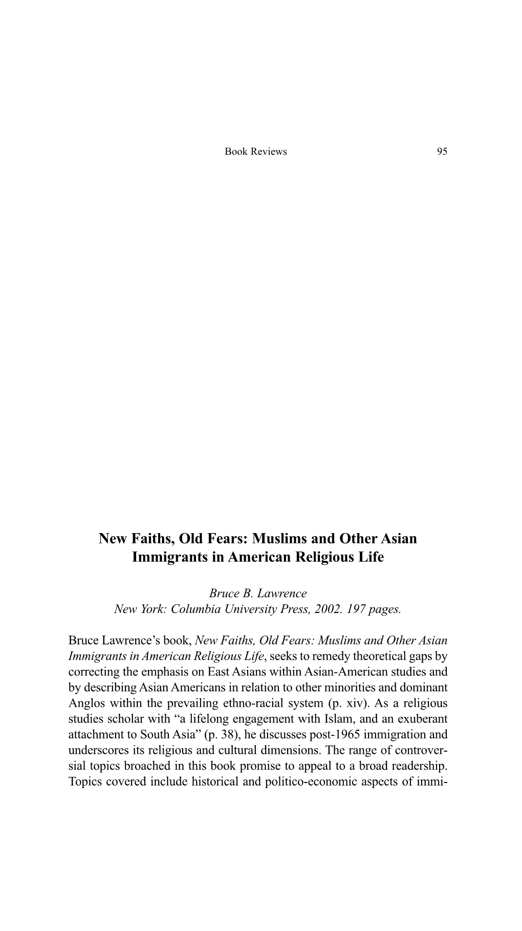 Muslims and Other Asian Immigrants in American Religious Life