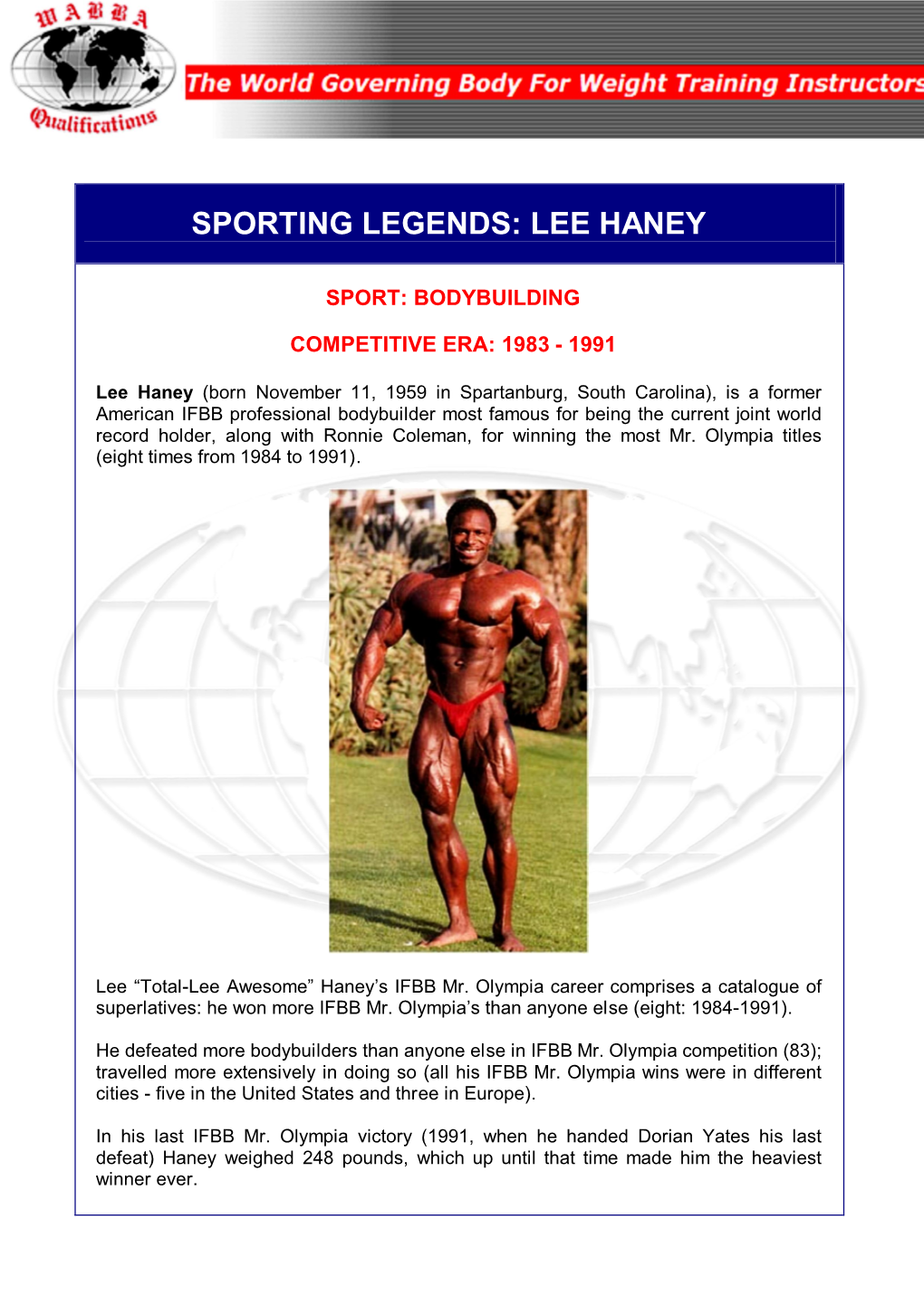 Sporting Legends: Lee Haney