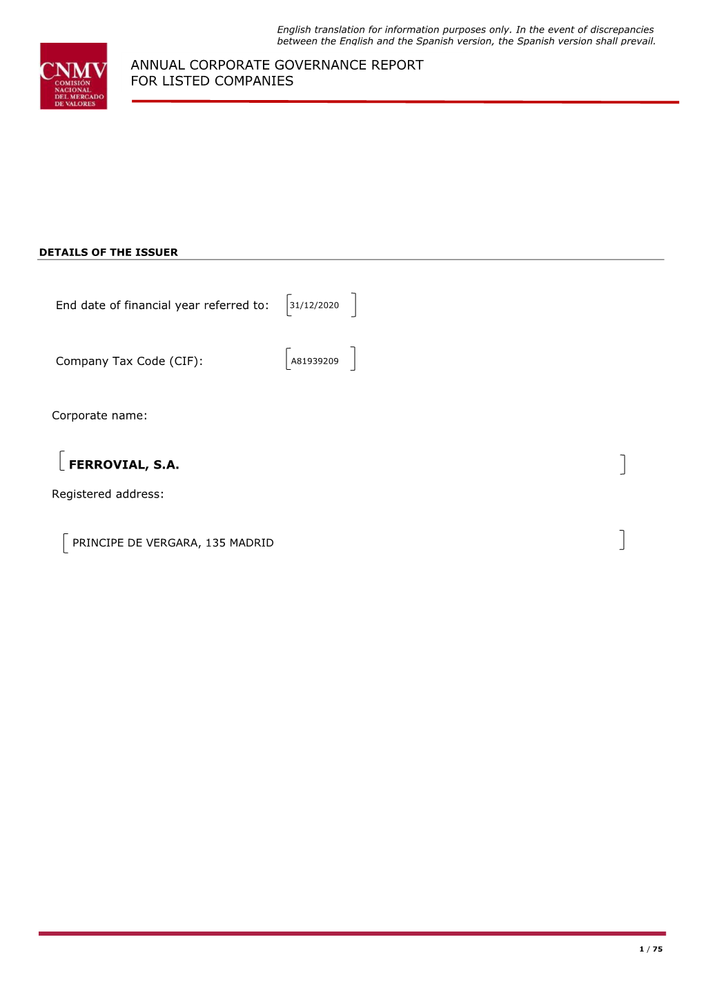 Annual Corporate Governance Report for Listed Companies