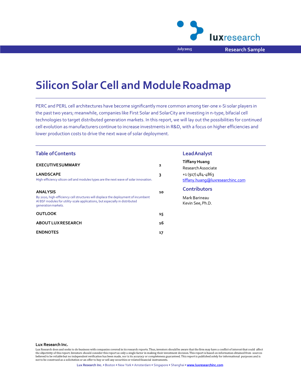 Silicon Solar Cell and Module Roadmap.”