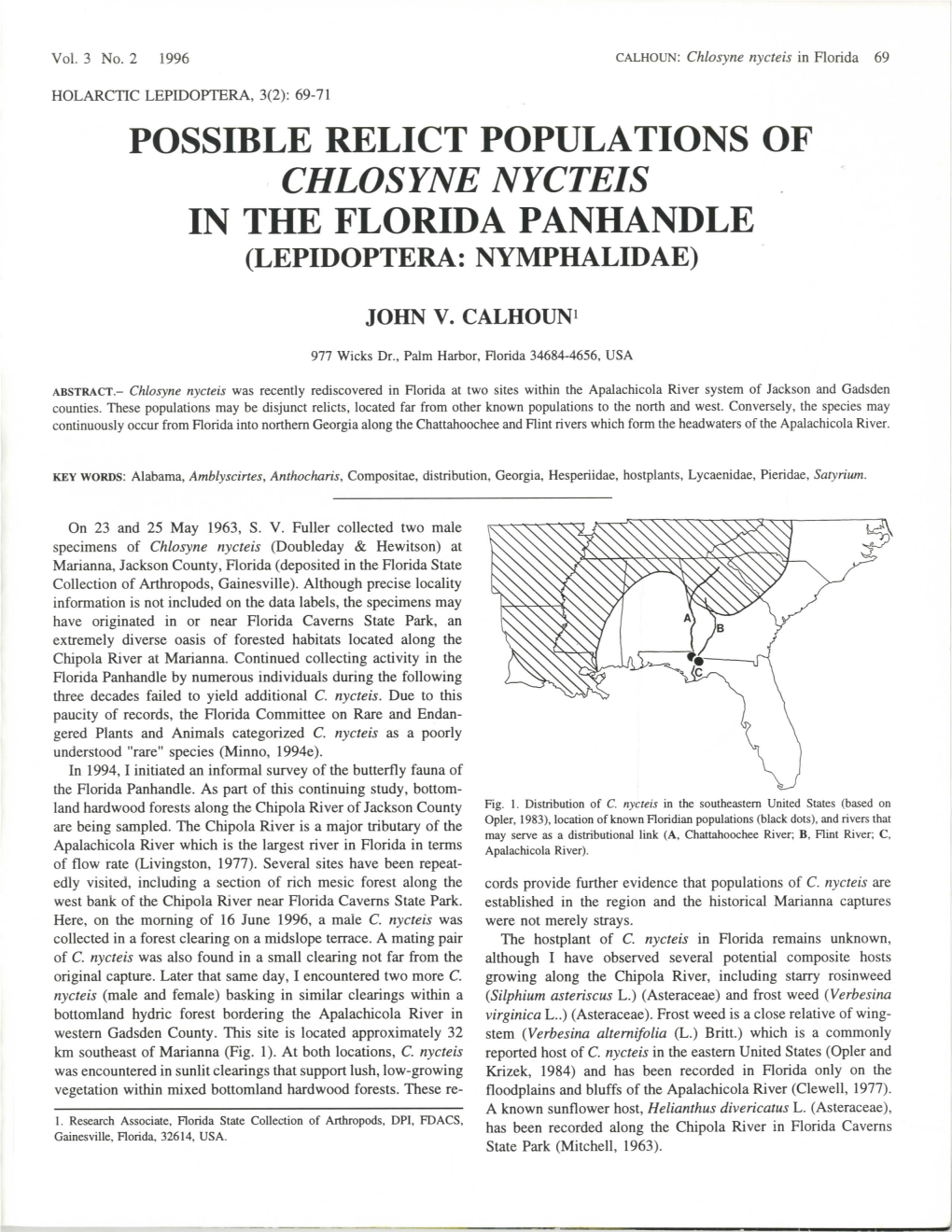 Possible Relict Populations of Chlosyne Nycteis in the Florida Panhandle (Lepidoptera: Nymphalidae)